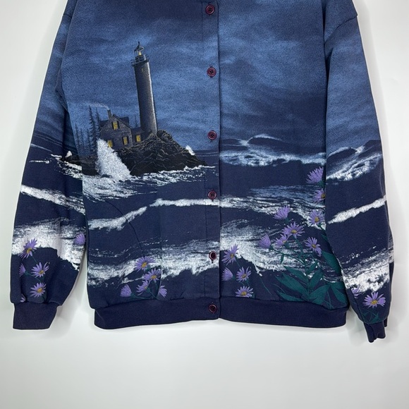 Vintage Artisans Lighthouse Button Up Sweatshirt Size Large - Picture 3 of 9
